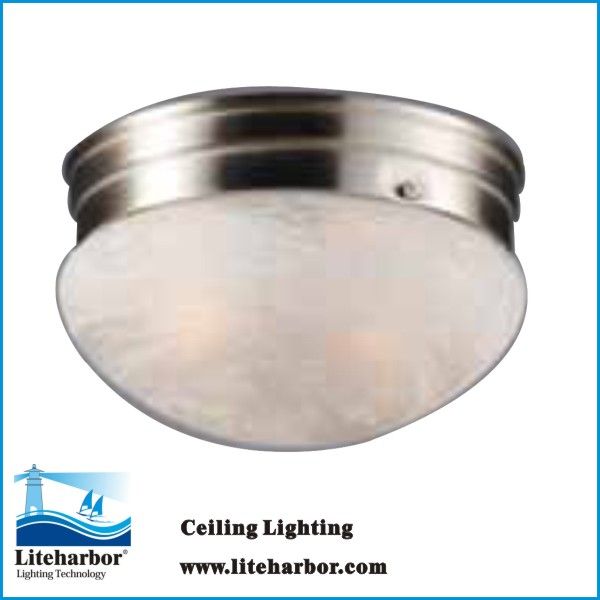 Flush Mount Mushroom 6inch Satin Nickel Frosted Glass