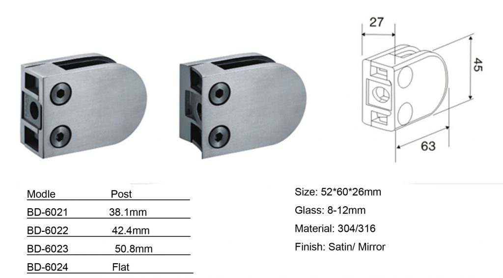 Stainless Steel Glass Clamp BD6021-6024