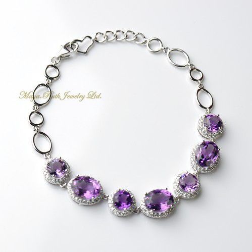 Natural Amethyst Bracelet 925 Sterling Silver White Gold plated Micro Setting Luxury and Elegant Women's Gift 