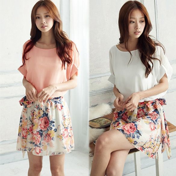 Women's Dress Charming Summer Crewneck Short Sleeve Chiffon Floral Dress