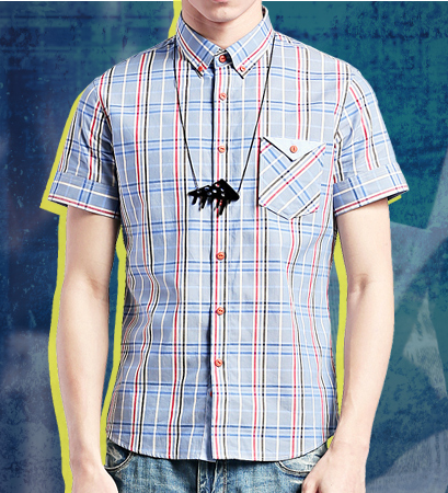 Short Sleeve Cotton Plaids italy style Men Shirts