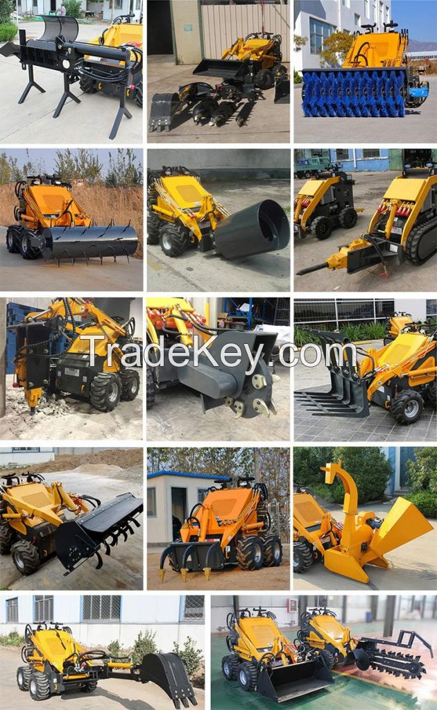 Mini skid steer loader with EPA certified Kubota Perkins 23hp diesel engine with forks grapple four in one bucket on sale