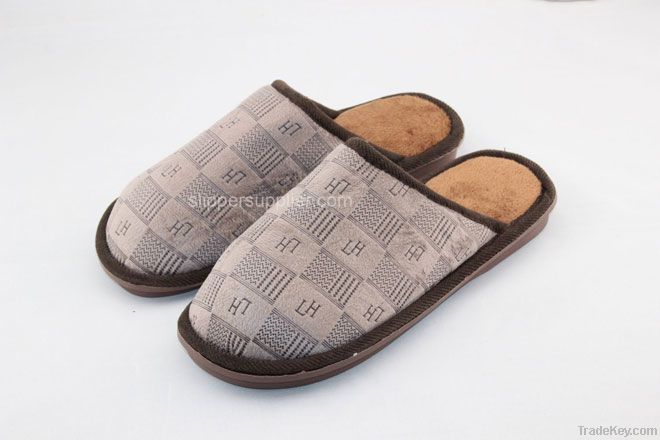 Mens printed easy velour mule slippers