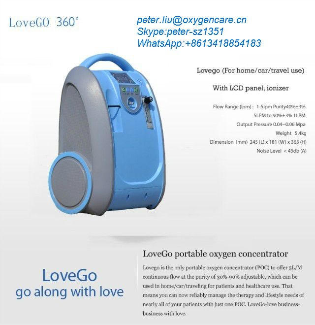 Newest 5LPM 5.4KG Portable oxygen concentrator for home/car/travel use