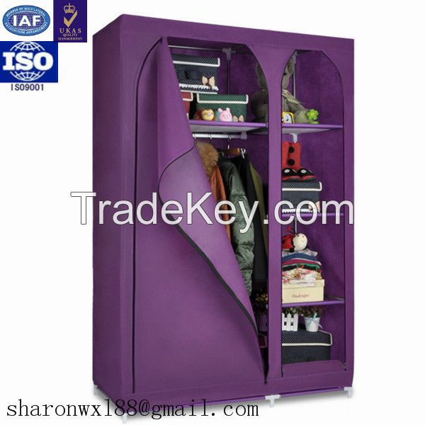 Storage fabric wardrobe Portable storage cabinet design assemble metal wardrobe bedroom furniture