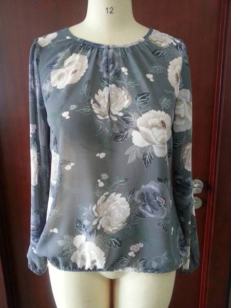 LADIES' 100% POLYESTER FLORAL PRINT PLUS SIZE BLOUSE