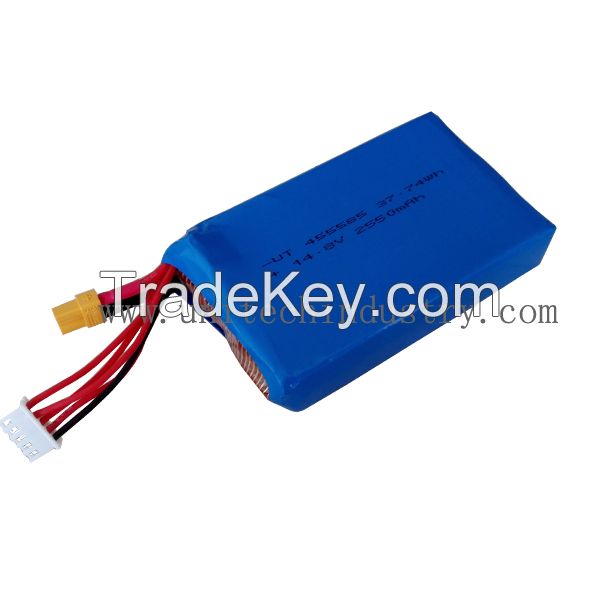 High rate 5C continuous discharge drone lipo battery pack 455585 2550mAh 14.8V 4S1P