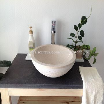  Galala Beige Marble Round Basin with Rough Exterior