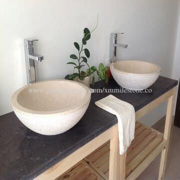  Galala Beige Marble Round Basin with Rough Exterior