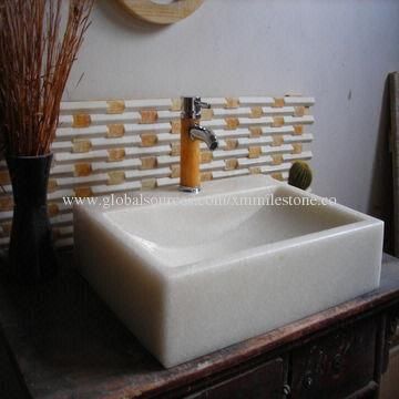 Crystal White Bathroom Over-mounted Sink with Faucet Hole