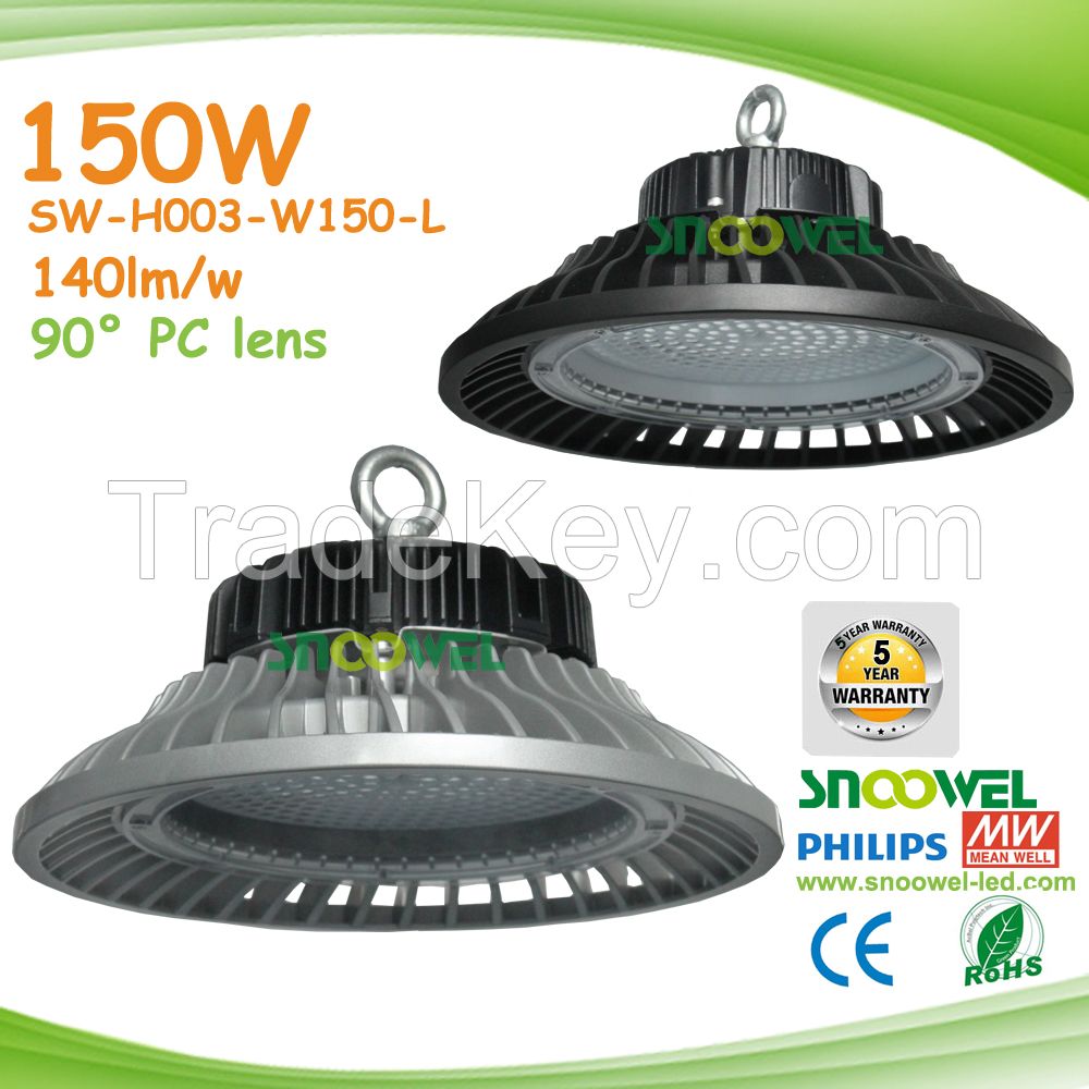 High quality 100W 120W 150W 200W 140LM/W high end UFO LED high bay lights with PC lens