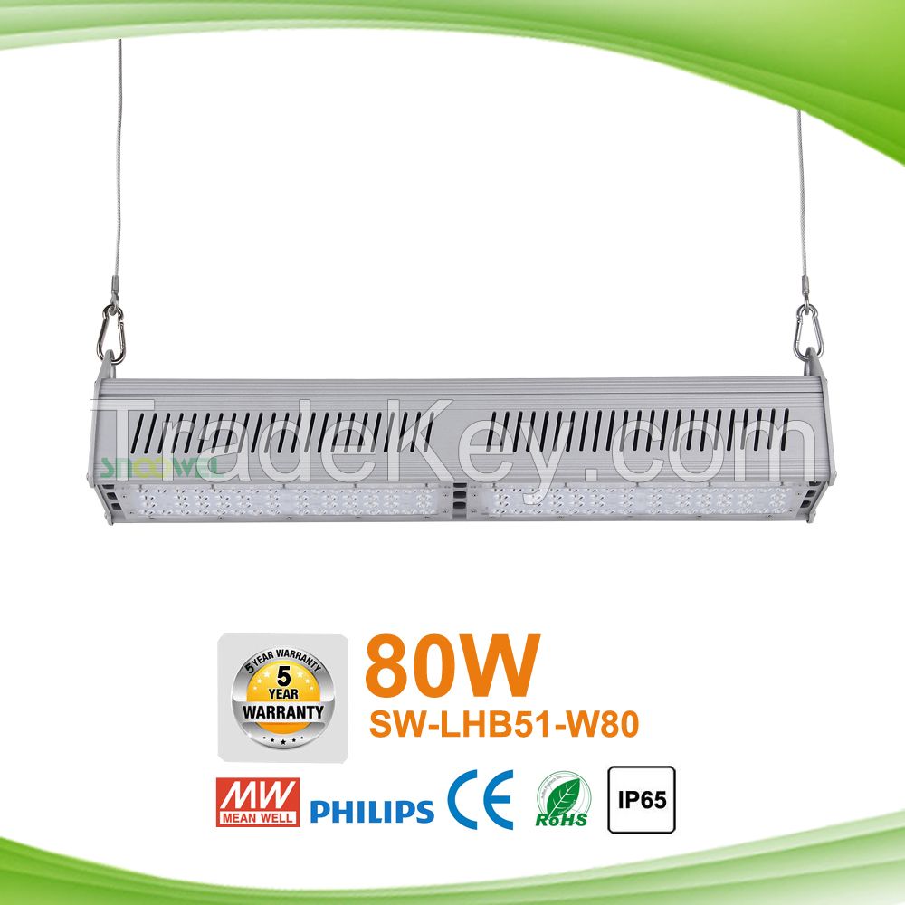 Better cost performance 80W 120lm/w 5 years warranty LED linear high bay lights