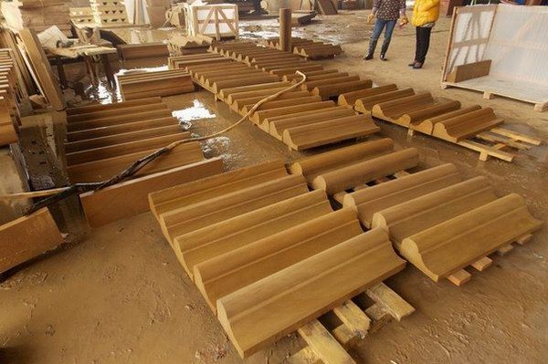 yellow sandstone window trims, cornice from factory