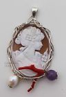 Vintage Style Cameo hadmade pendant w/natural red coral