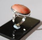 Ring with natural pink coral cabochon