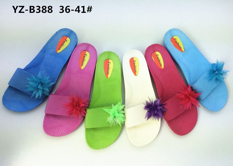 Newest Women's PCU Flat Slippers with Fabric Flower