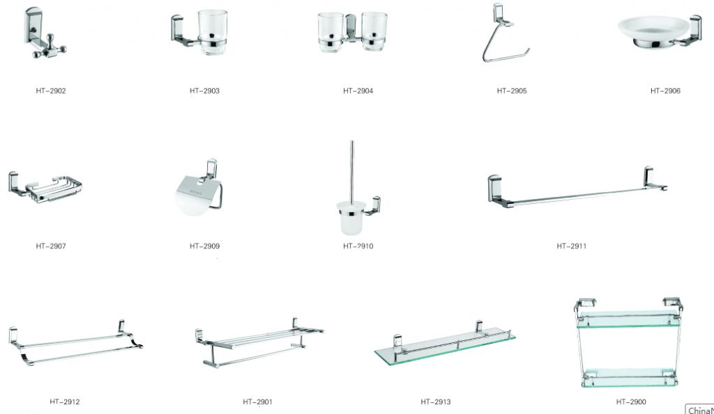 sanitary accessories, towel bar, Towel ring, robe hook, paper holder, tubmbler holder, soap holder, soap basket, toilet brush, glass shelf