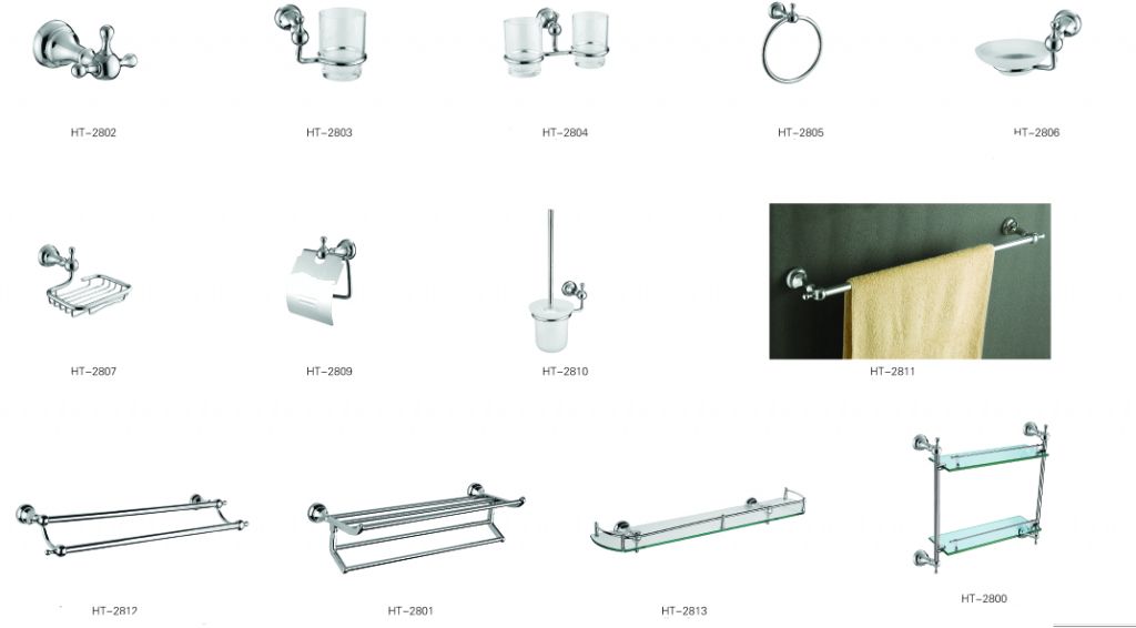 sanitary accessories, towel bar, Towel ring, robe hook, paper holder, tubmbler holder, soap holder, soap basket, toilet brush, glass shelf