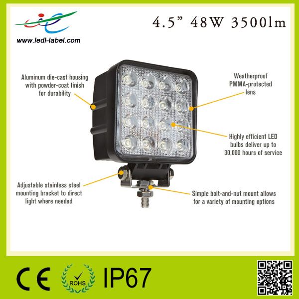 best price! 48w 3500lm 4.5inch IP67 led work light for truck, bus, offroad