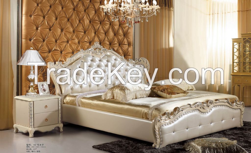 White Leather Diamond Bed