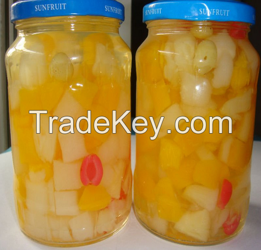 fruit cocktail in glass jar with high quality