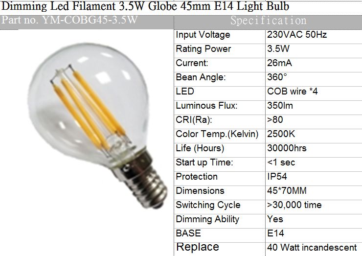 Dimming Led Filament  Light Bulb