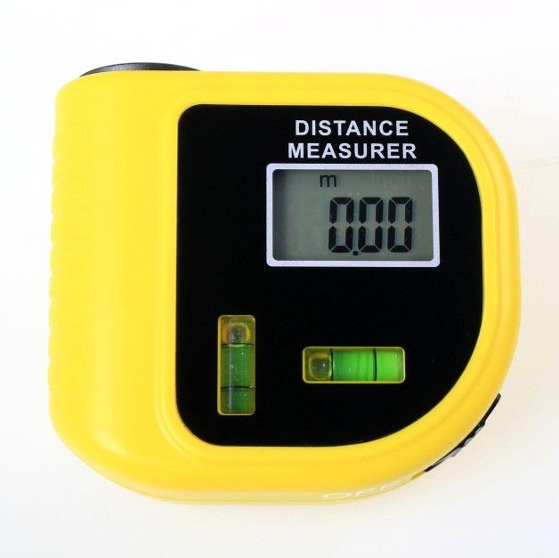 Tapeline shaped mini ultrasonic distance meter with water level, range: 0.5-18m