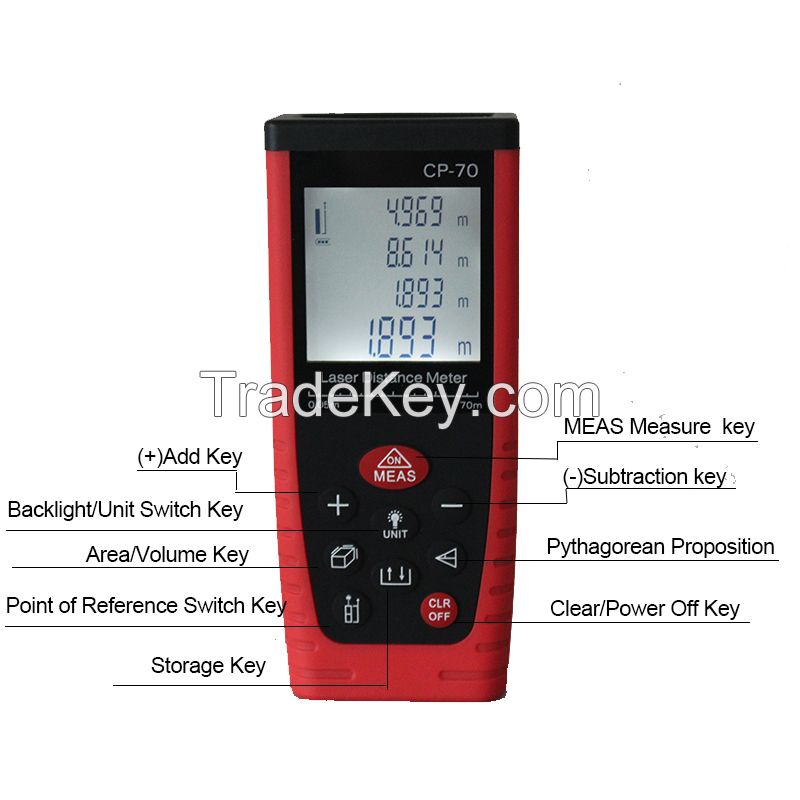 0.05-70m Laser distance meter with area/volume calculator, accuracy: +/-1.5mm