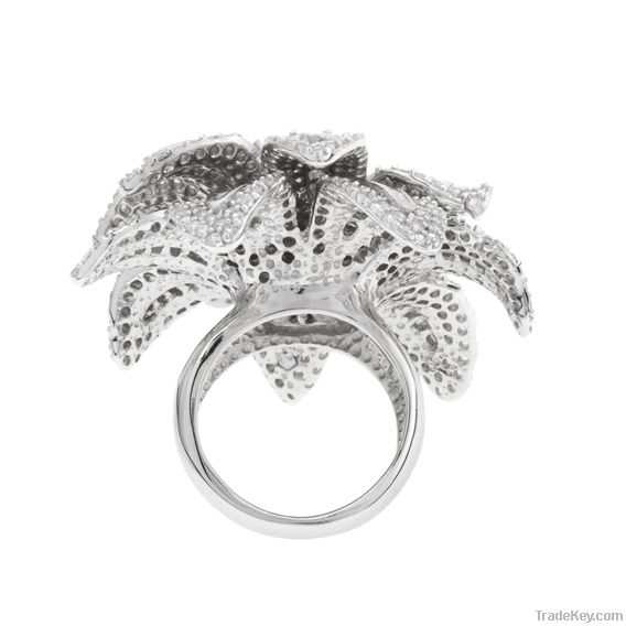 Sterling Silver Flower White Cubic Zirconia Ring