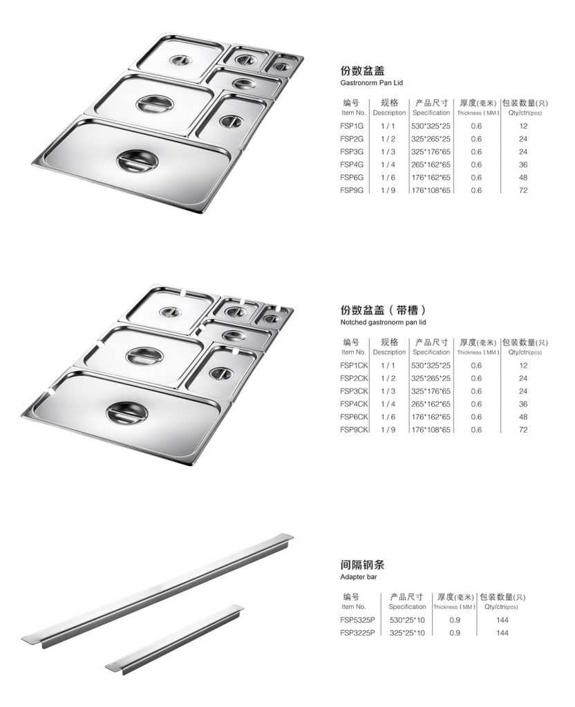 Stainless steel Gastronorm pan lid/ Notched gastronorm Pan lid/GN pan adapter bar