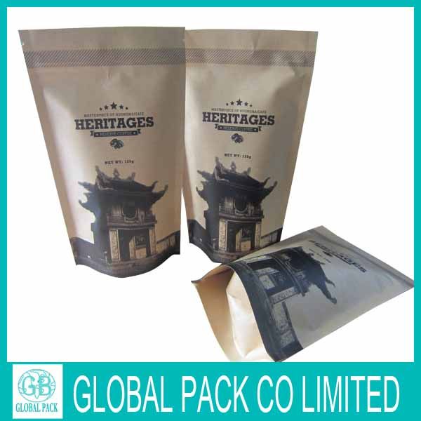 high quality 1 kg kraft paper coffee bean packaging bags with zipper