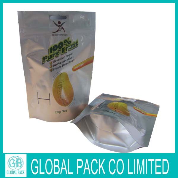 stand up aluminum foil dry fruits packaging bags with hooker