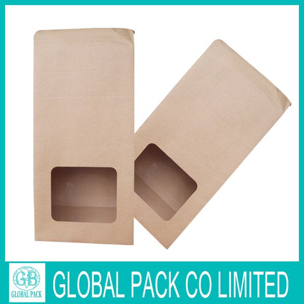 flat bottom kraft paper coffee bag with window