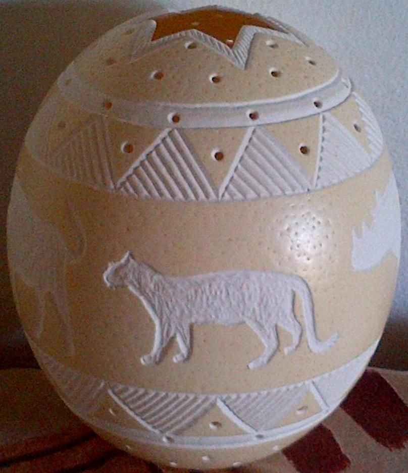 Big 5 hand carved ostrich egg lamp shade