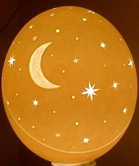 Half night sky hand carved ostrich egg lamp shade