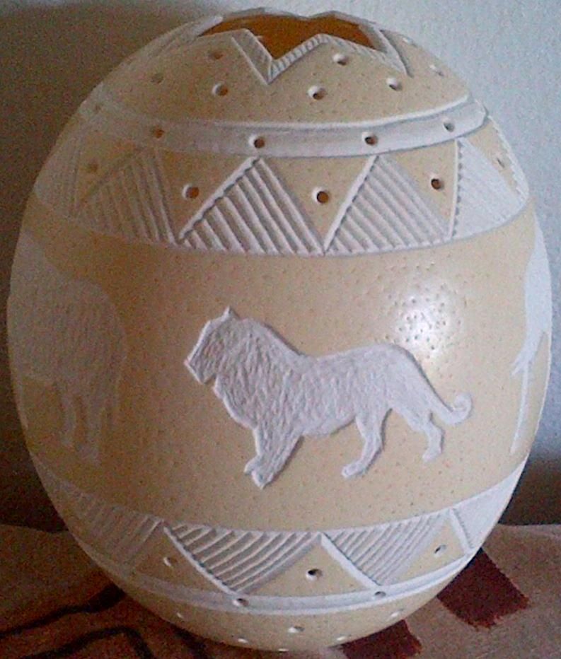 Big 5 hand carved ostrich egg lamp shade