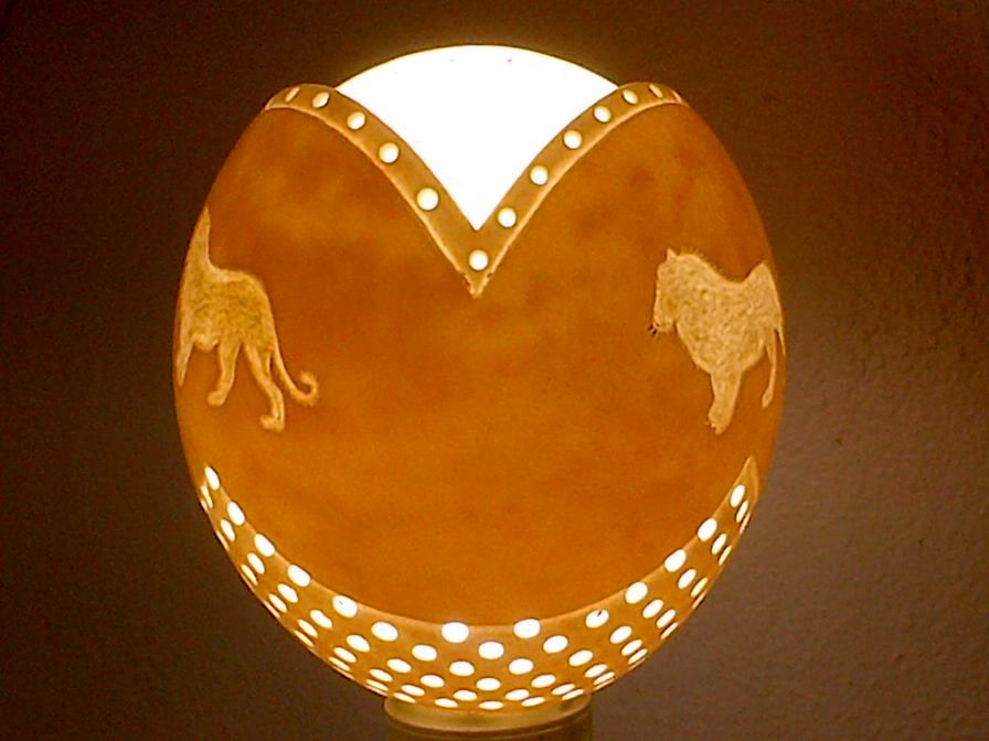 The Lion hand carved ostrich egg lamp shade