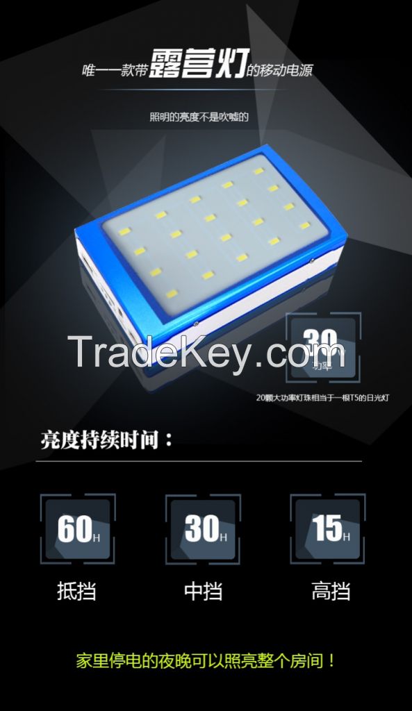 Solar power bank with true capacity 10000mah and 10w LED light