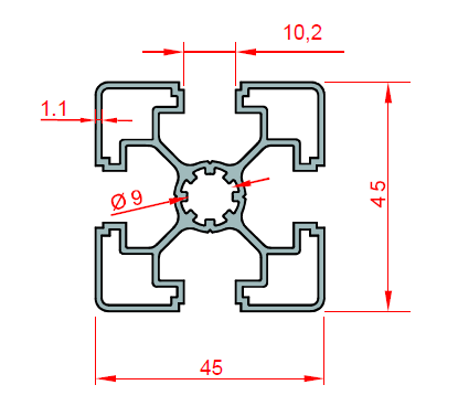 45x45  Industrial Aluminium Profile Super Light