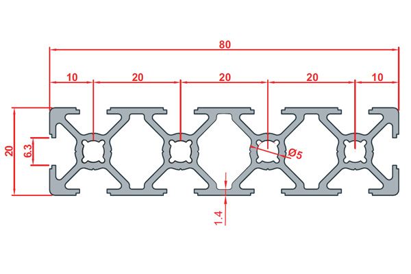 20x80 Industrial Aluminium Profile