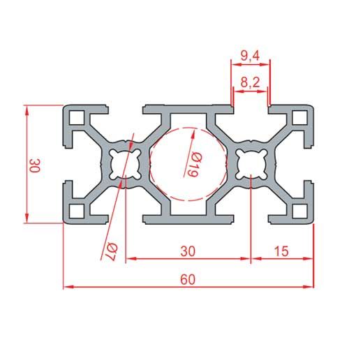 30x60 Industrial Aluminium Profile