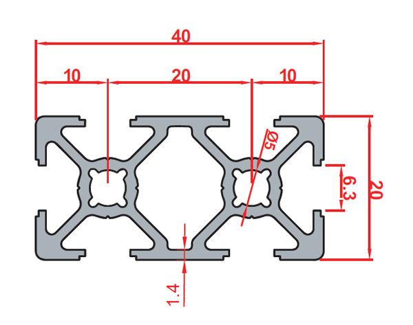 20x40 Industrial Aluminium Profile