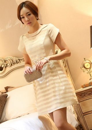 New Arrival Stripe Gauze Round Collar Dress