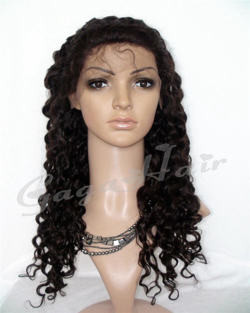  	Free Shipping!Queen Hair Products Deep Wave 2# Natural Black 10''-24'' Brazilian Virgin Hair Full Lace Wigs Free Shipping Cheap