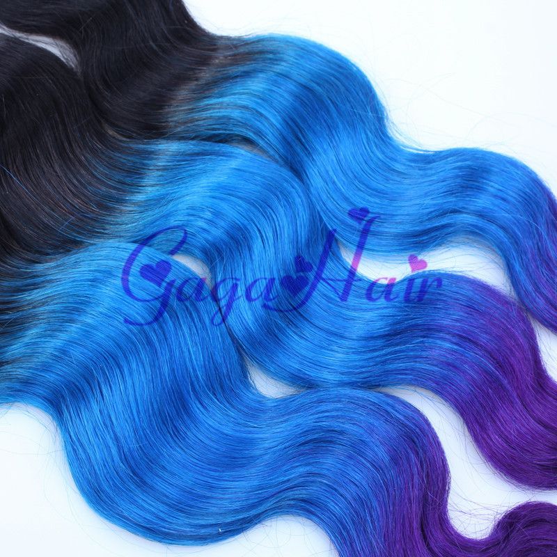 Queens Weft Hair Brazilian Virgin Hair Body Wave 3 bundles 14''-28'' Mixed Length Ombre Hair Weaves 1b/blue/purple Free Ship