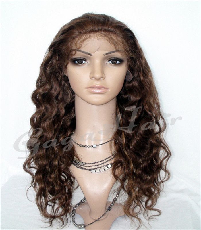 Top Fashion Very long wigs Deep Wave #4/27 Highlight Remy Lace Front wigs Peruvian Virgin Human Hair Front Lace Wigs Free Ship