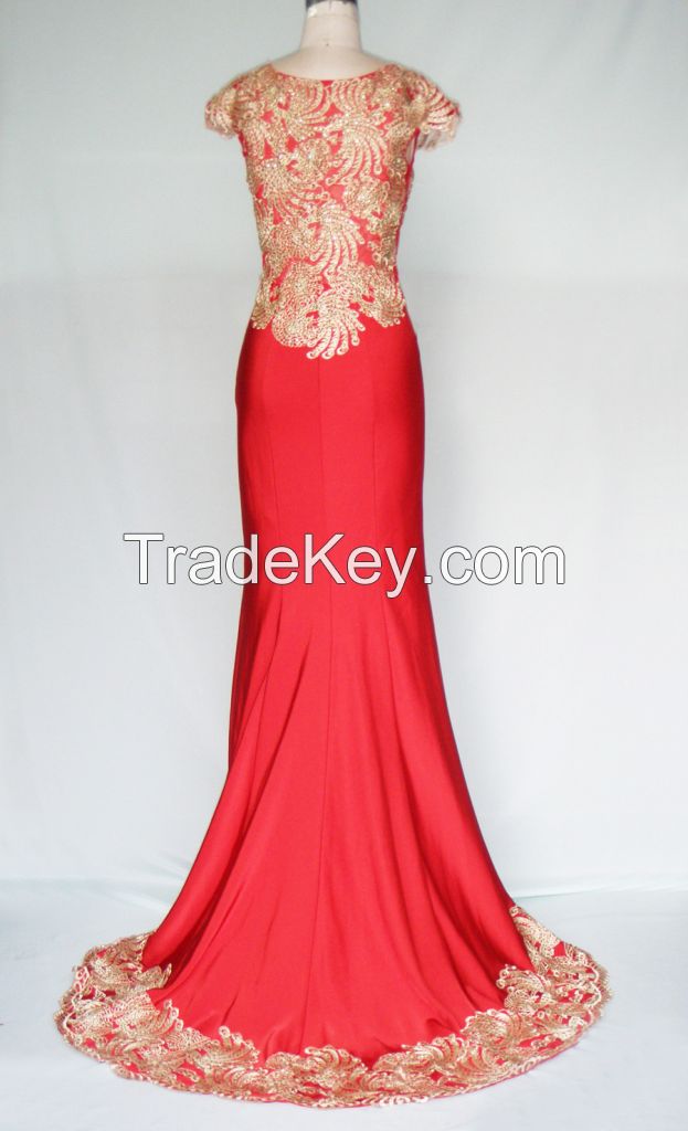 HY1007 Luxury Beaded Embroidery Chiffon Silk Prom Evening Dress