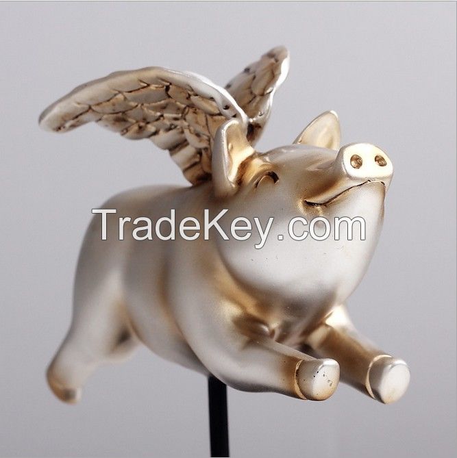 Custom resin flying pig figurine decoraiton chubby pig with wing