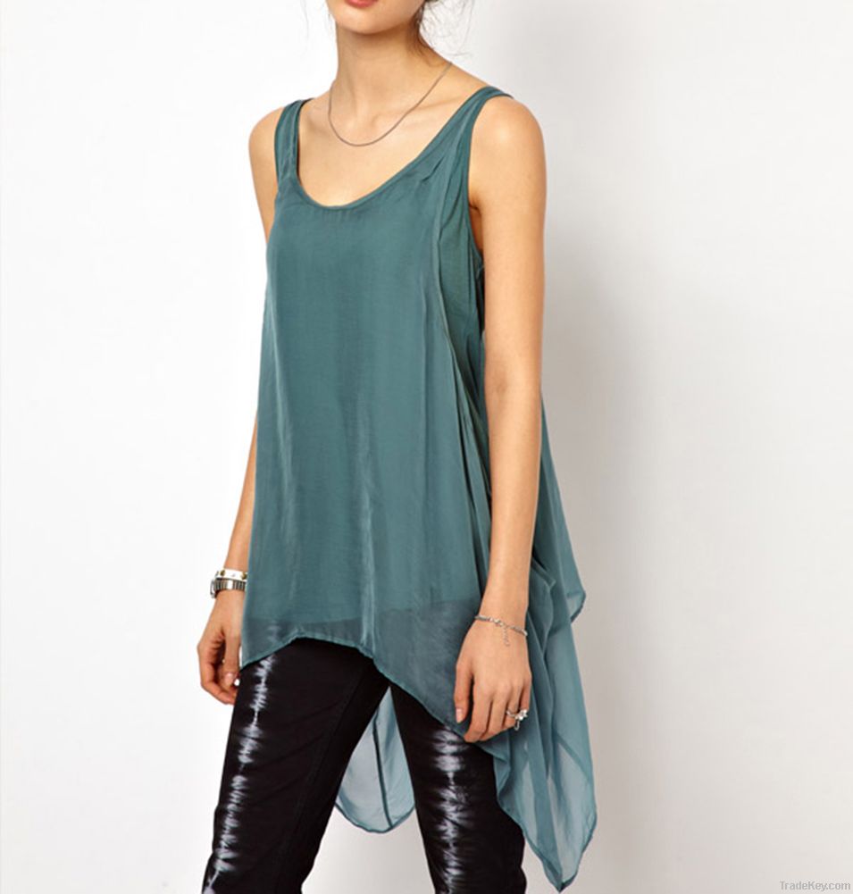 2014 NEW FASHION EUROPEAN STYLE WOMEN SLEEVELESS CHIFFON BLOUSE