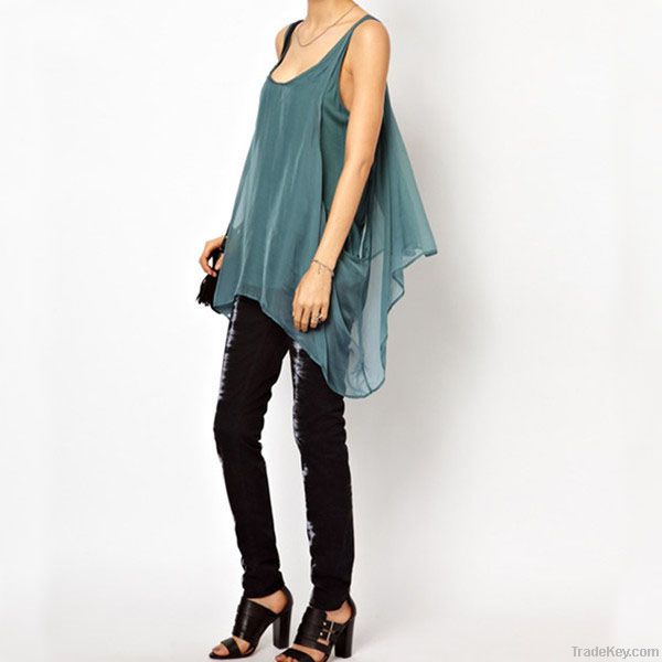 2014 NEW FASHION EUROPEAN STYLE WOMEN SLEEVELESS CHIFFON BLOUSE